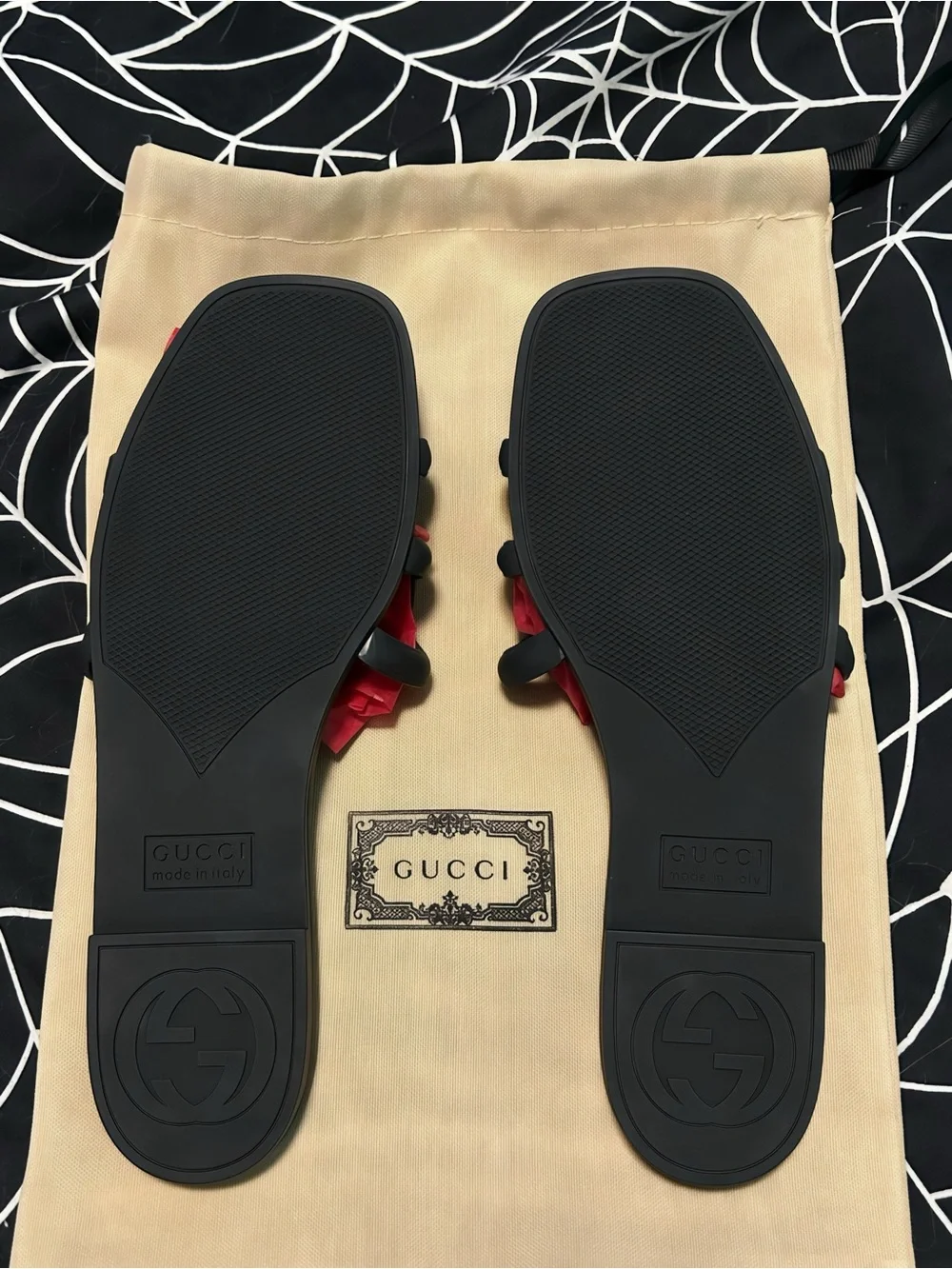 Gucci Black Palma Interlocking GG Rubber Flat Slide Sandals